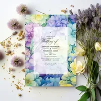 Pastel Green, Butter Yellow and Lavender Wedding Invitation