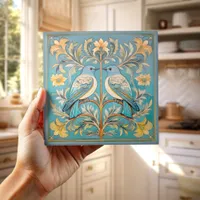 Elegant Art Nouveau Birds Pat#23 Teal Peach ID1078 Ceramic Tile