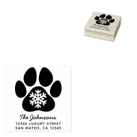 Snowflake Paw Print Winter Holiday Address Rubber Stamp