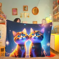 Cute cat couple under the starry sky -    fleece blanket