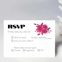 Hot Pink and Dark Purple Botanical Wedding RSVP Card