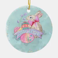 Easter Bunny, Eggs and Confetti ID377 Ceramic Ornament