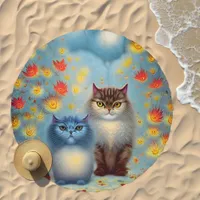 Two Paws Think Alike - Cat Couple in Autumn Beach Towel