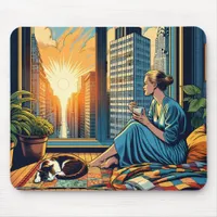 Morning Time in the City | Woman Reflecting Mouse Pad