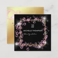  Sparkling Pink and Gold Soap Bubble Beauty Salon Square Business Card