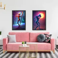 Paif of 2 Robotic Cyborgs Dancing Colorful AI Art Wall Art Sets