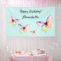 Delicate Pink Butterfly in Pastel Rainbow Colors Banner