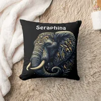 Intricate patterned elephant art throw pillow