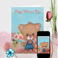 Teddy bear with Flowers Valentine's Day Card