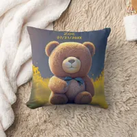 Teddy bear in a meadow, cute  throw pillow