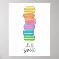 Motivational Quote Life is Sweet Macarons Kitchen  Poster