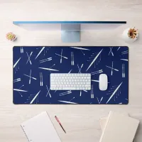 Rowing Boat Pattern, Stylish Navy Blue and White Desk Mat