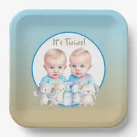 Twin Boy's Baby Shower Watercolor Animals Paper Plates
