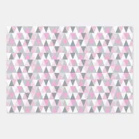 Geometric Pink Grey Abstract Patterned Wrapping Paper Sheets