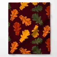 Autumn Oak Leaves on Red Pattern Fabric