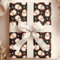 Black Vintage Santa Claus Face Watercolor Wrapping Paper