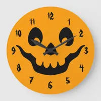 Orange and Black Carved Pumpkin Face Large Clock