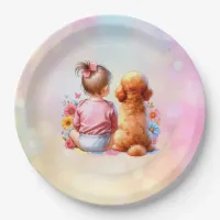 Baby Girl and an Apricot Poodle Paper Plates