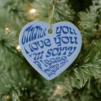 Ho'oponopono Heart-Shaped Text Blue Ceramic Ornament