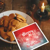 White Snowflakes Sparkles and Bokeh on Red  Napkins