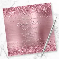 Faux Sparkly Pink Glitter and Brushed Foil Invitation