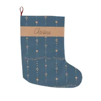 Merry & Bright Modern Navy Blue & Gold Abstract Large Christmas Stocking