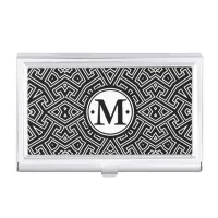 Geometric Pattern Monogram Black and White ID149 Business Card Holder