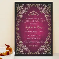 Vintage Pink Gold Princess Tiara Quinceañera  Invitation