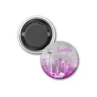 Pink and Grey Bokeh Seattle Skyline Magnet