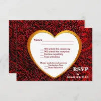 Gold Heart & Red Fabric RSVP & Menu Flat Card