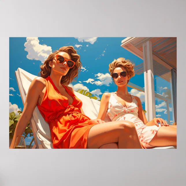 Pair of ladies on a Miami sun deck Poster