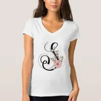 Alphabet Script Letter Floral Monogram Flower T-Shirt