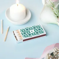 Monogrammed Green White Tile Pattern Retro Stylish Matchboxes