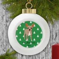 Tan Chihuahua White Christmas Trees Ceramic Ball Christmas Ornament