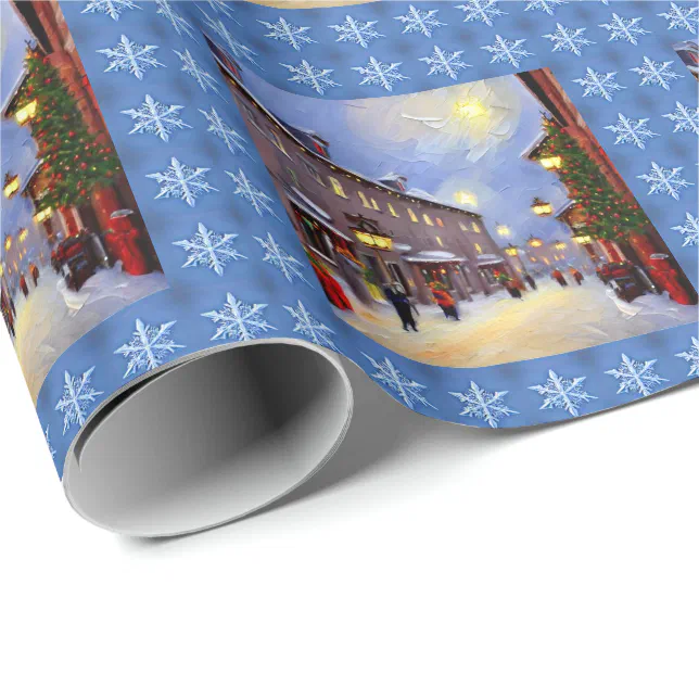 Christmas city street - rue à noël wrapping paper