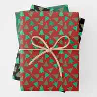 Cute Christmas Tree Pattern - Red, Black And Green Wrapping Paper Sheets