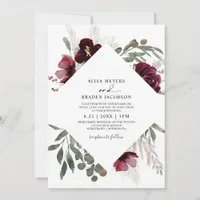 Elegant Pampas Grass Burgundy Roses Wedding Invita Invitation