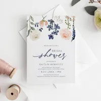 Peach & Blue Bridal Shower Botanical Floral Invitation