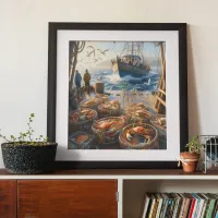 Twilight Harvest Fishermen Collecting Crabs  18x24 Poster