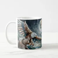 Mosaic Ai Art | Brown Bear and an Eagle Full Moon Coffee Mug