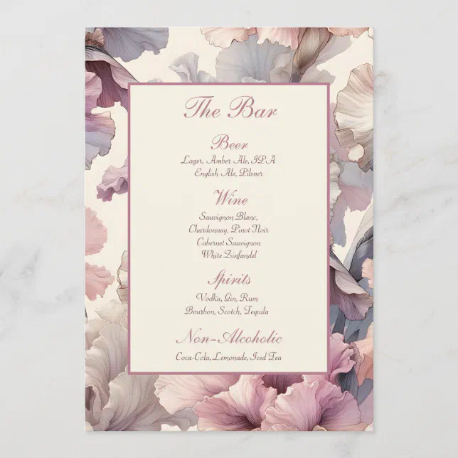 Elegant Blush Floral Stylish Chic Wedding Bar Menu