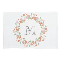 coral roses wreath monogram pillow case