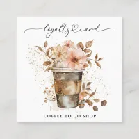 *~* Coffee To Go Flowers Heart Rewards QR Loyalty Card
