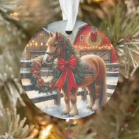 Pretty Christmas Horse on a Festive Farm Ornament