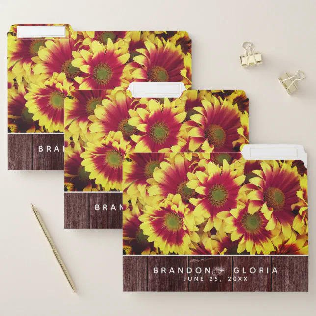 Rustic Autumn Sunflowers on Fence Wedding File Folder