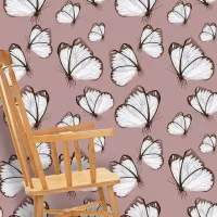 Elegant Delicate White Butterflies on Dusty Rose Wallpaper