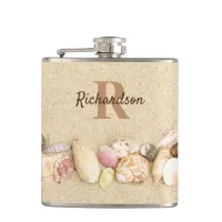 Sea Shells Beach Monogram Coastal Flask