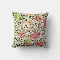 Groovy Vintage Daisy Flower Throw Pillow