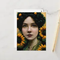 Woman with Sunflowers Postcard