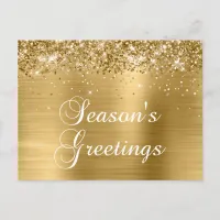 Season's Greetings Gold Glittery Faux Foil Holiday Postcard